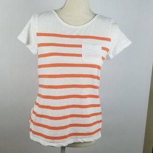 Talbots Top White w Orange Stripes SS Sz SP